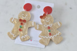 Acrylic Christmas Gingerbread Man and Woman with Santa Hat Cookie Drop Dangle Earrings