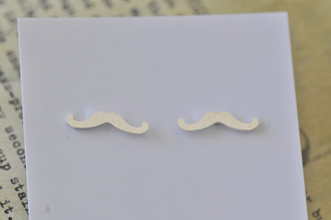 Silver - Stainless Steel Moustache Cutout Mini Dainty Stud Earrings