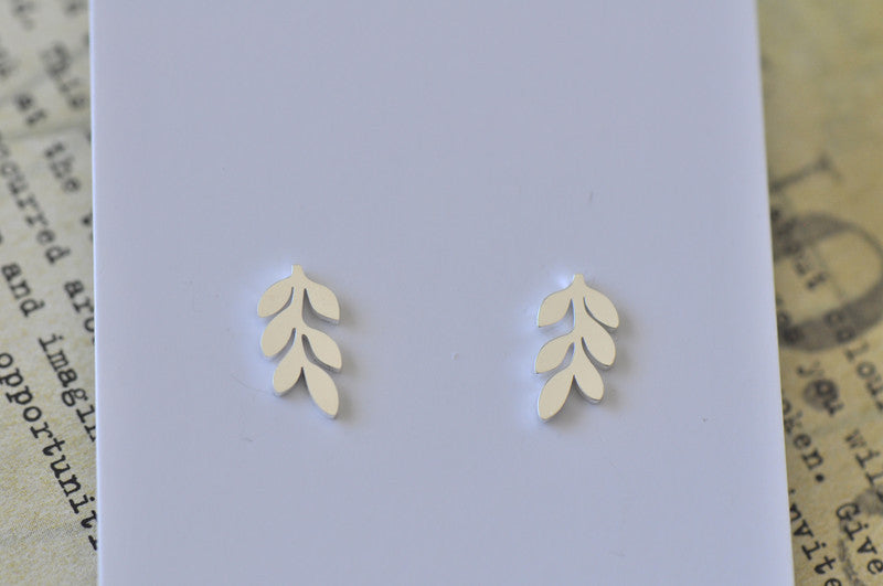 Silver - Stainless Steel Leaf Cutout Mini Dainty Minimalist Stud Earrings