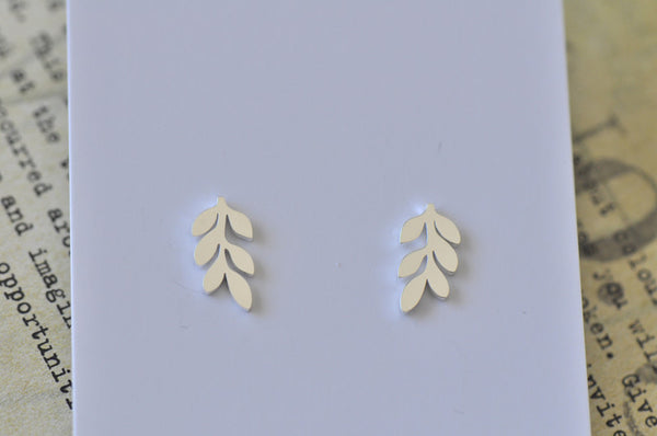 Silver - Stainless Steel Leaf Cutout Mini Dainty Minimalist Stud Earrings