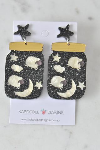 Acrylic Counting Sheep Night Star Moon In A Jar Dream Drop Dangle Earrings