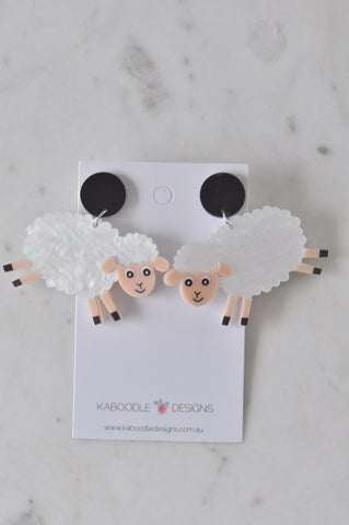 Acrylic Farm Animal Sheep Drop Dangle Earrings