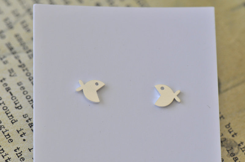 Silver - Stainless Steel Fish Cutout Mini Dainty Stud Earrings