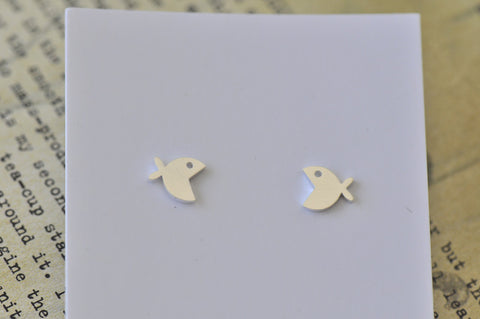 Silver - Stainless Steel Fish Cutout Mini Dainty Stud Earrings