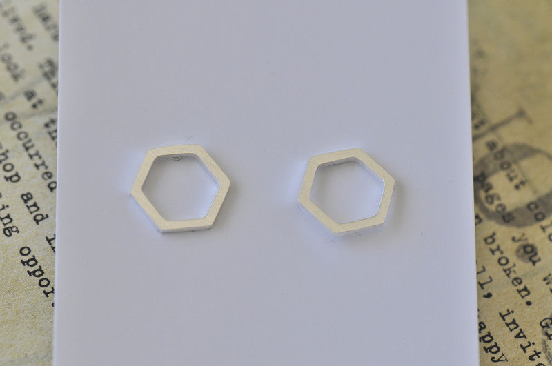 Silver - Stainless Steel Hexagon Cutout Mini Dainty Minimalist Stud Earrings