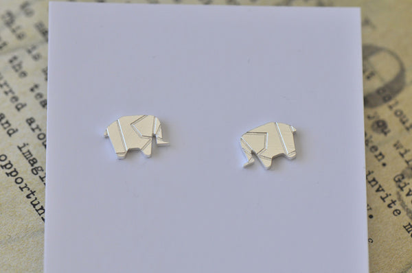 Silver - Stainless Steel Origami Elephant Cutout Mini Dainty Stud Earrings