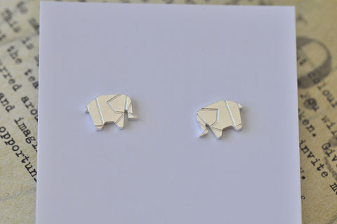 Silver - Stainless Steel Origami Elephant Cutout Mini Dainty Stud Earrings