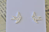 Silver - Stainless Steel Bird Swallow Cutout Mini Dainty Minimalist Stud Earrings
