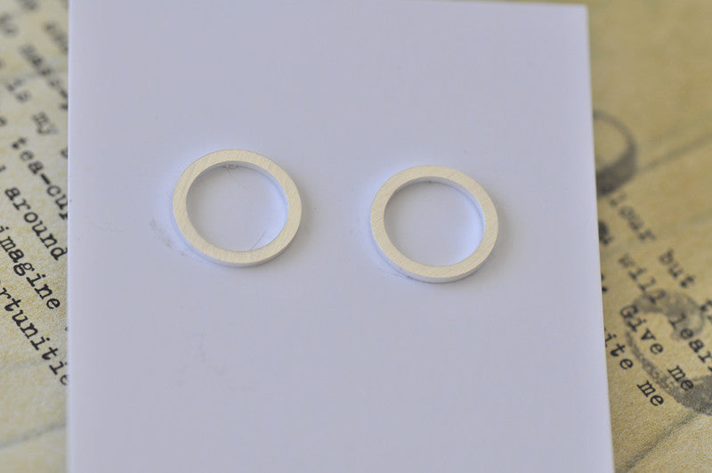 Silver - Stainless Steel Circle Ring Cutout Mini Dainty Minimalist Stud Earrings