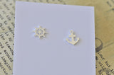Silver - Stainless Steel Anchor and Wheel Cutout Mini Dainty Minimalist Stud Earrings