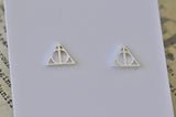 Silver - Stainless Steel Harry Potter Deathly Hallows Cutout Mini Dainty Minimalist Stud Earrings
