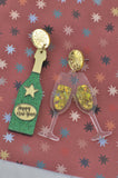 Acrylic Happy New Year Champagne Sparkling Wine Celebration Prosecco Dangle Earrings