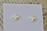 Silver - Stainless Steel Cross Cutout Mini Dainty Minimalist Stud Earrings