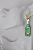 Acrylic Happy New Year Champagne Sparkling Wine Celebration Prosecco Dangle Earrings