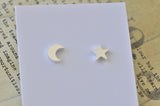 Silver - Stainless Steel Star and Moon Cutout Mini Dainty Minimalist Stud Earrings