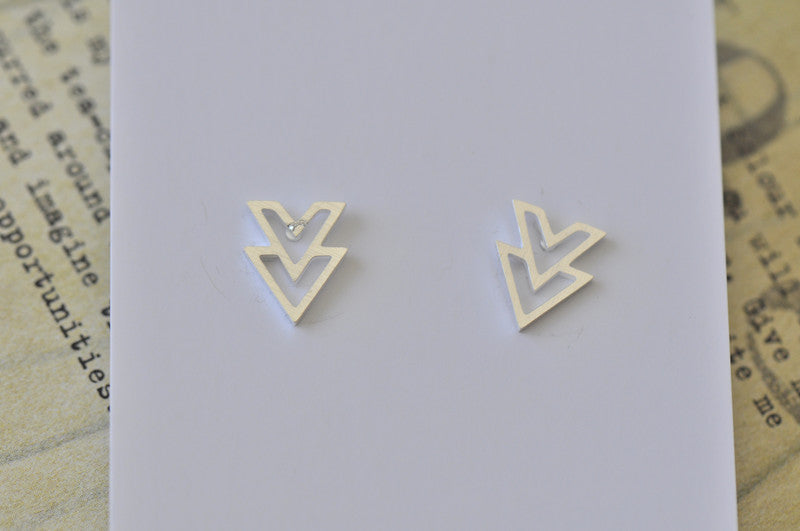 Silver - Stainless Steel Geometric Double Triangle Cutout Mini Dainty Minimalist Stud Earrings