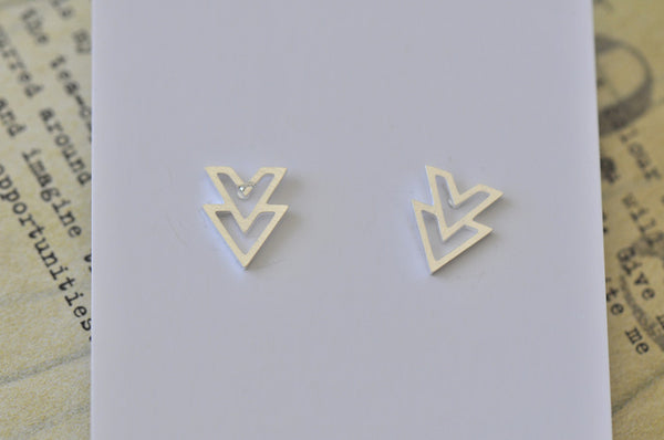 Silver - Stainless Steel Geometric Double Triangle Cutout Mini Dainty Minimalist Stud Earrings