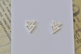 Silver - Stainless Steel Geometric Double Triangle Cutout Mini Dainty Minimalist Stud Earrings