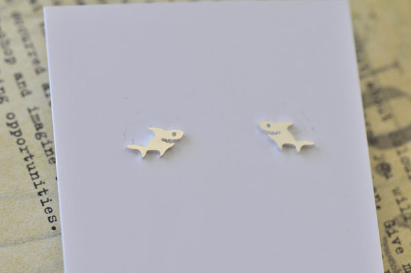 Silver - Stainless Steel Sharks Cutout Mini Dainty Minimalist Stud Earrings