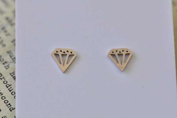 Rose Gold - Stainless Steel Diamond Shape Mini Dainty Stud Earrings
