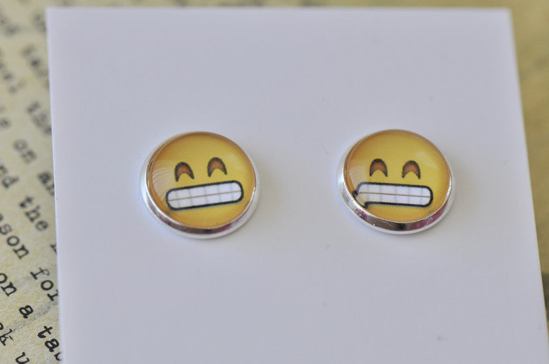 Emoji Emojicon Grinning Face Stud Earrings