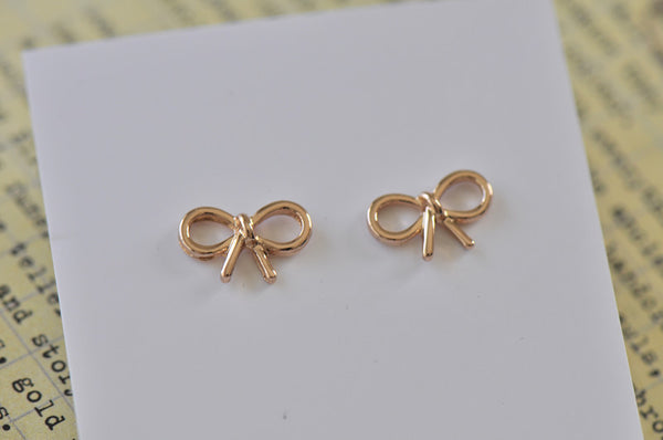 Rose Gold - Zinc Alloy Bow Cutout Mini Dainty Stud Earrings