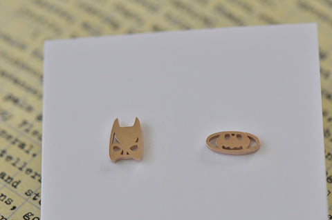 Rose Gold - Stainless Steel Batman Cutout Mini Dainty Stud Earrings