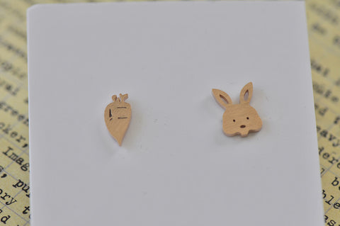 Rose Gold - Stainless Steel Rabbit and Carrot Cutout Mini Dainty Stud Earrings