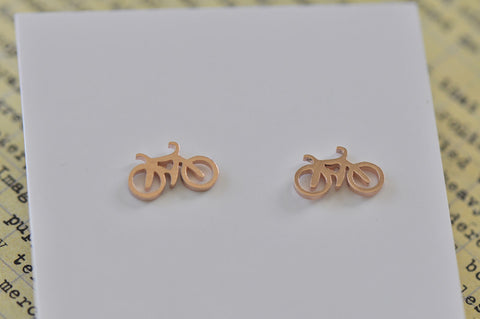 Rose Gold - Stainless Steel Bicycle Cutout Mini Dainty Stud Earrings