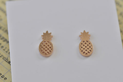 Rose Gold - Stainless Steel Pineapple Mini Dainty Stud Earrings