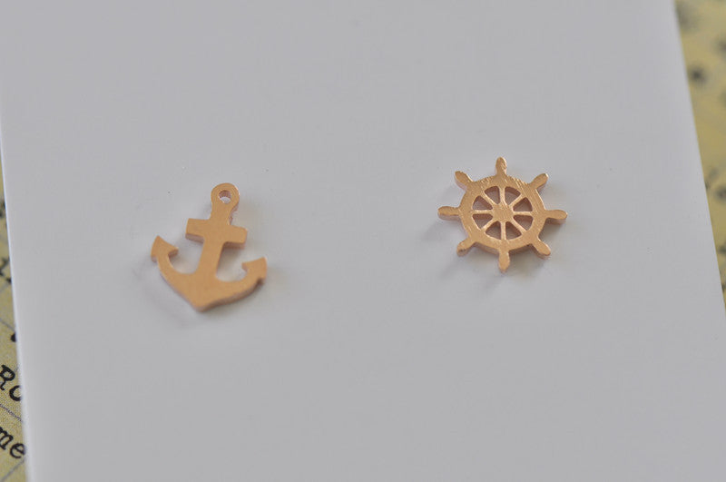 Rose Gold - Stainless Steel Anchor and Wheel Cutout Mini Dainty Stud Earrings