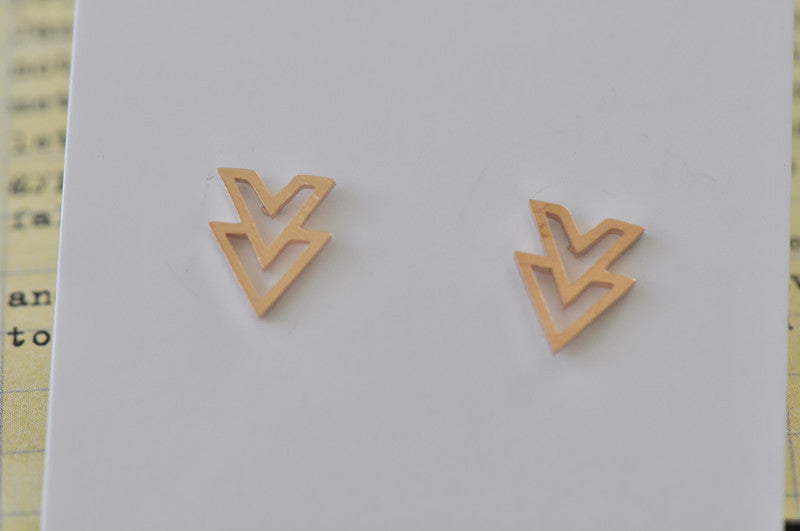 Rose Gold - Stainless Steel Geometric Double Triangle Cutout Mini Dainty Stud Earrings