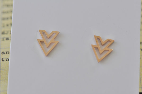 Rose Gold - Stainless Steel Geometric Double Triangle Cutout Mini Dainty Stud Earrings