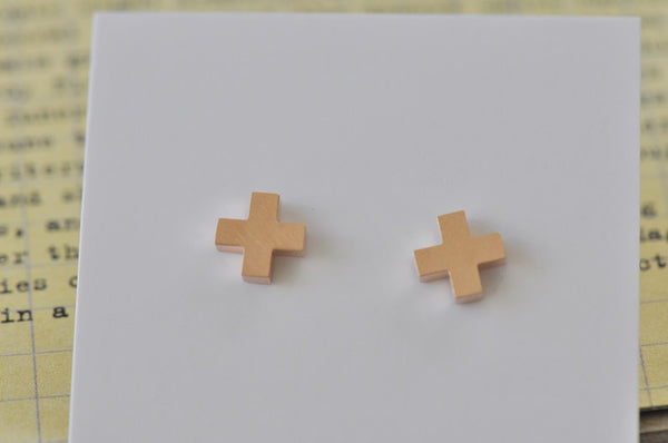 Rose Gold - Stainless Steel Cross Cutout Mini Dainty Stud Earrings