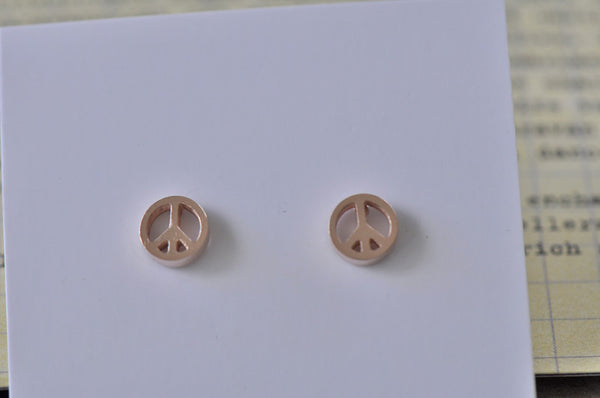 Rose Gold - Stainless Steel Peace Sign Cutout Mini Dainty Stud Earrings