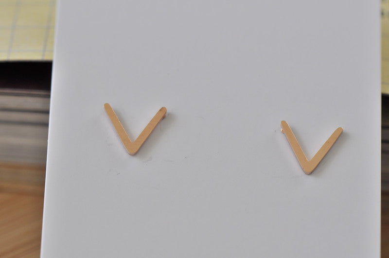 Rose Gold - Stainless Steel V shape Cutout Mini Dainty Stud Earrings