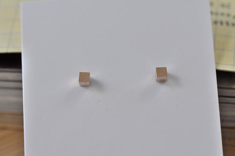 Rose Gold - Stainless Steel Square Cube Cutout Mini Dainty Stud Earrings