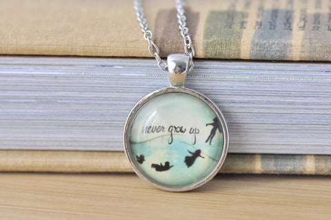 Handmade 25mm Glass Pendant Necklace - Peter Pan Never Grow Up