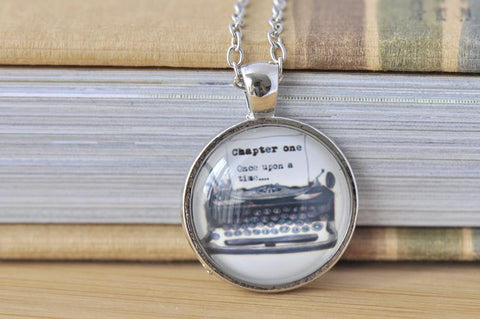 Handmade 25mm Glass Pendant Necklace - Typewriter