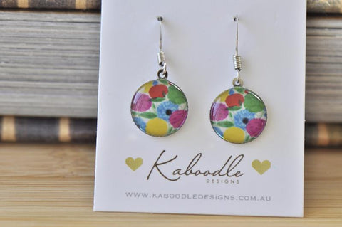 Handmade Round Hook Watercolour Flowers Dangle Earrings - RHE069