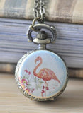 Handmade Artwork Stainless Steel Pocket Watch Necklace - Flamingo
