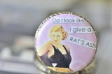 Handmade Artwork Stainless Steel Pocket Watch Necklace - Retro Pin Up Girl - Do I look Like I Give A Rat's Ass