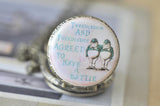 Handmade Artwork Stainless Steel Pocket Watch Necklace - Alice In Wonderland Tweedledum and Tweedledee