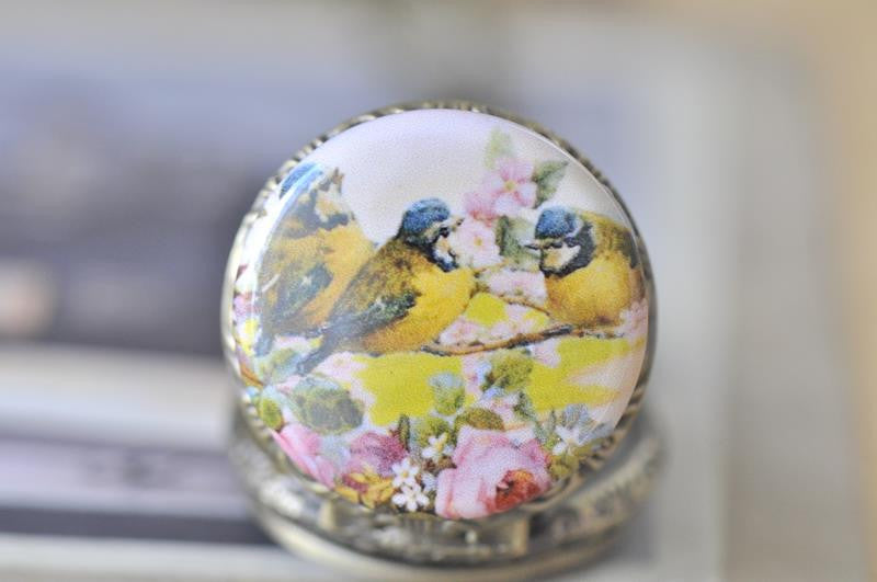 Handmade Artwork Stainless Steel Pocket Watch Necklace - Vintage Trio of Birds