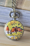 Handmade Artwork Stainless Steel Pocket Watch Necklace - Vintage Four Birds
