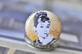 Handmade Artwork Stainless Steel Pocket Watch Necklace - Audrey Hepburn in Vector Orange