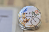 Handmade Artwork Stainless Steel Pocket Watch Necklace - Vintage Bird on a Bicycle