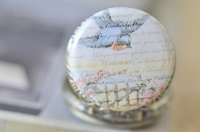 Handmade Artwork Stainless Steel Pocket Watch Necklace - Vintage Bird Script
