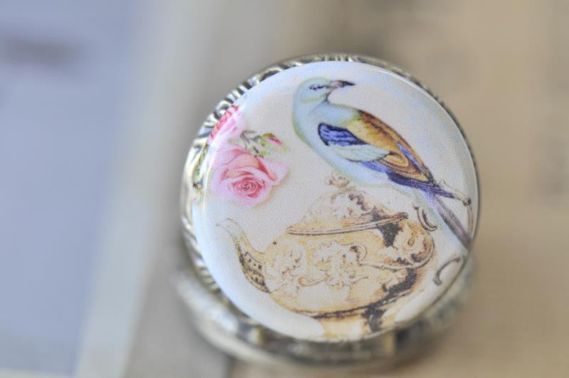 Handmade Artwork Stainless Steel Pocket Watch Necklace - Vintage Birdie