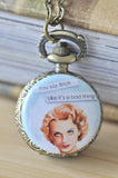 Handmade Artwork Stainless Steel Pocket Watch Necklace - Retro Pin Up Girl - You Say Bitch Like It's A Bad Thing